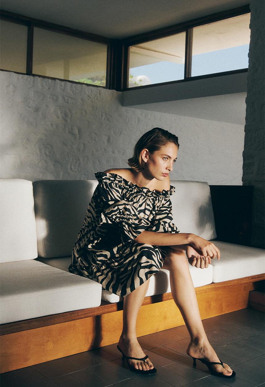 H&M - Off-the-shoulder poplin dress - black zebra print 