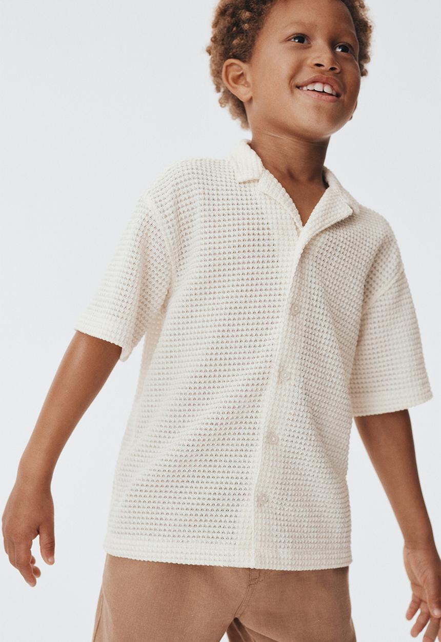 H&M - Textured-knit resort shirt - white