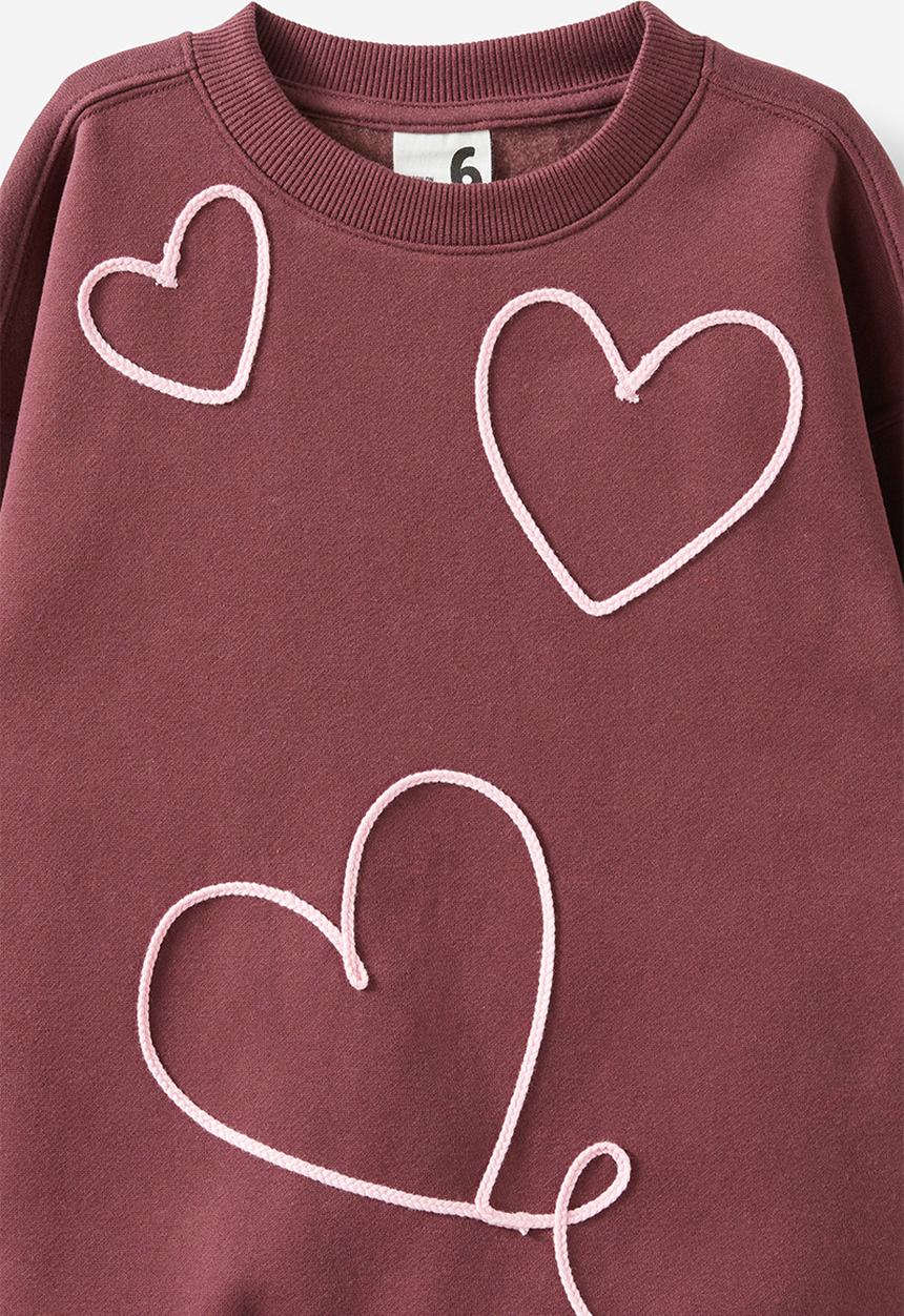 Cotton On - Sammy oversized crew - bordeaux/heart