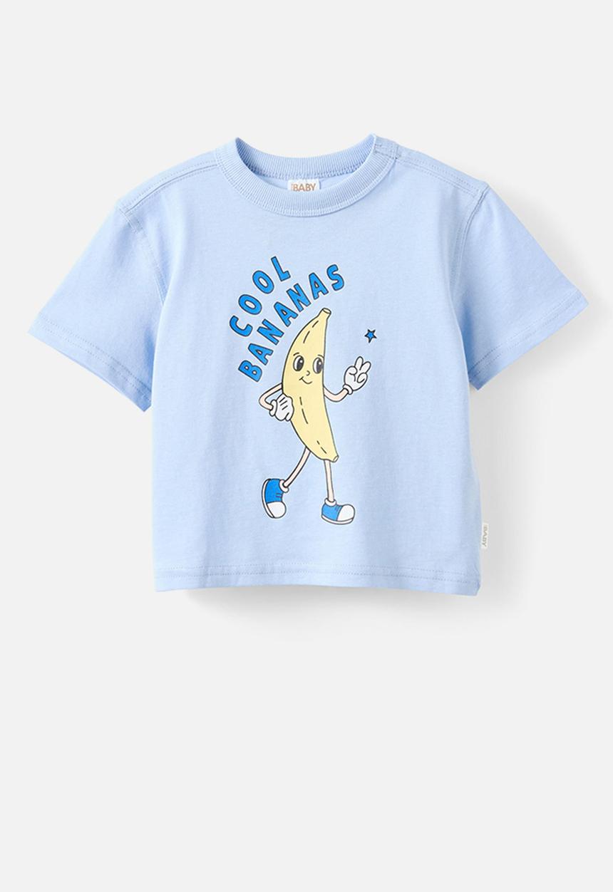 Cotton On - Bobbi Short Sleeve Graphic Tee - Dawn Blue/Cool Bananas