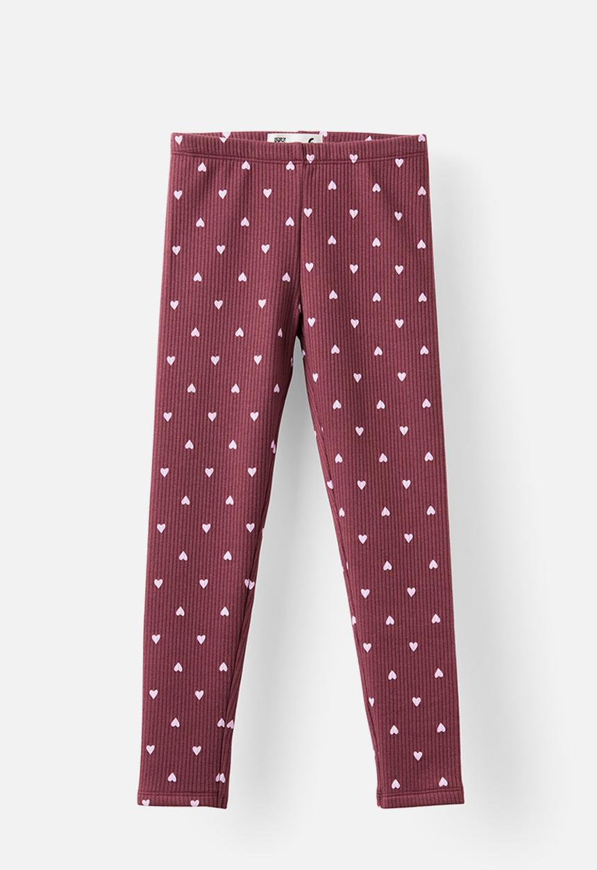 Cotton On - Fleece Legging - Bordeaux/Hearts