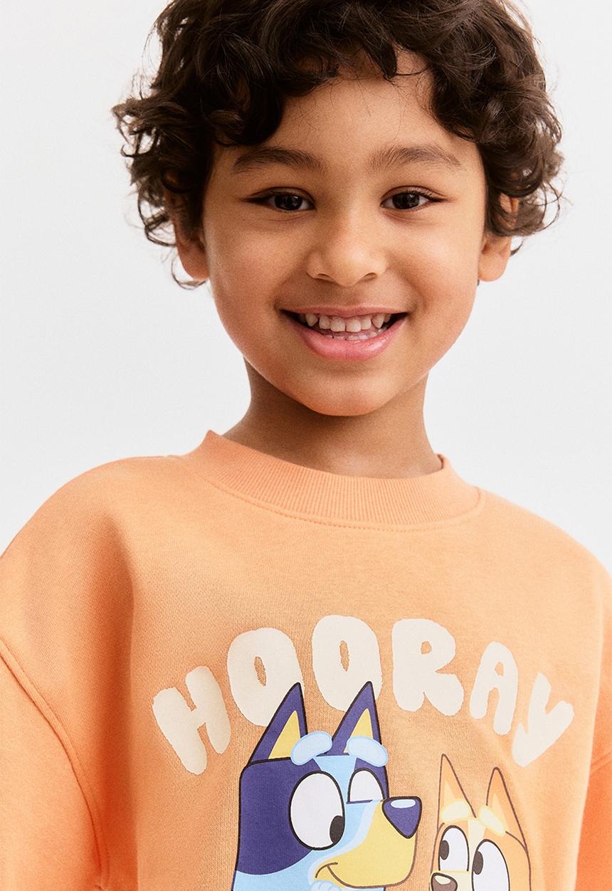 H&M - 2-piece printed sweatshirt set -  light orange/bluey