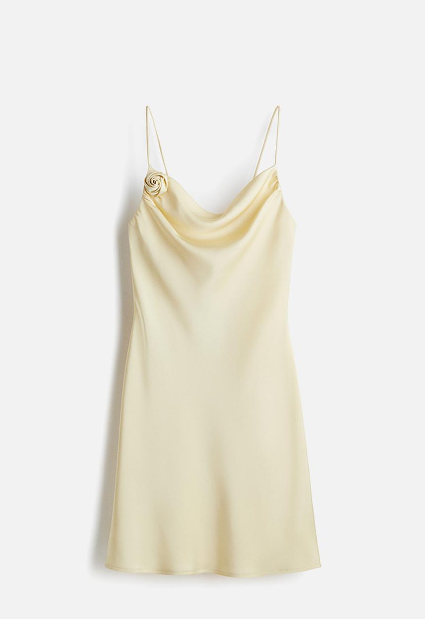 Tie-detail satin slip dress - light yellow - 1290952004