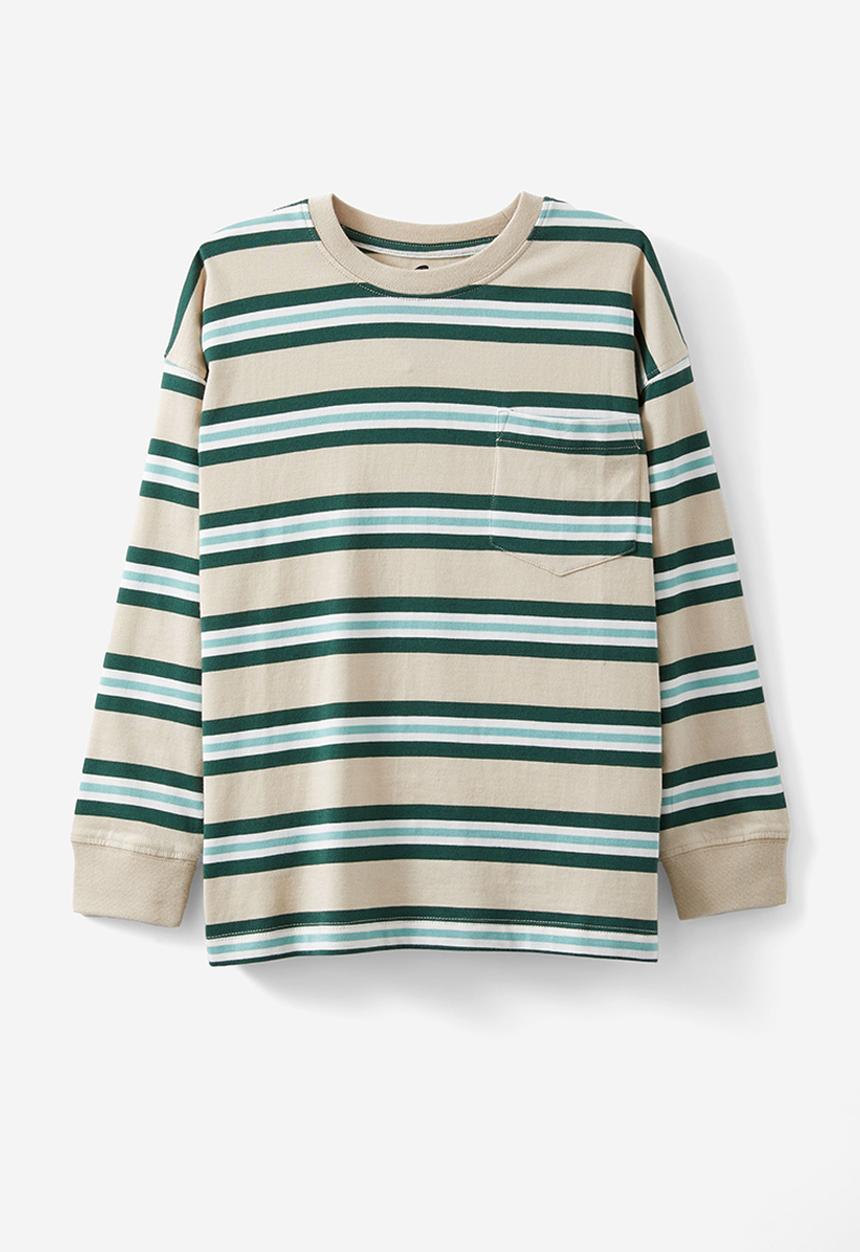 Cotton On - The essential long sleeve tee - rainy day/storm green/celestial stripe