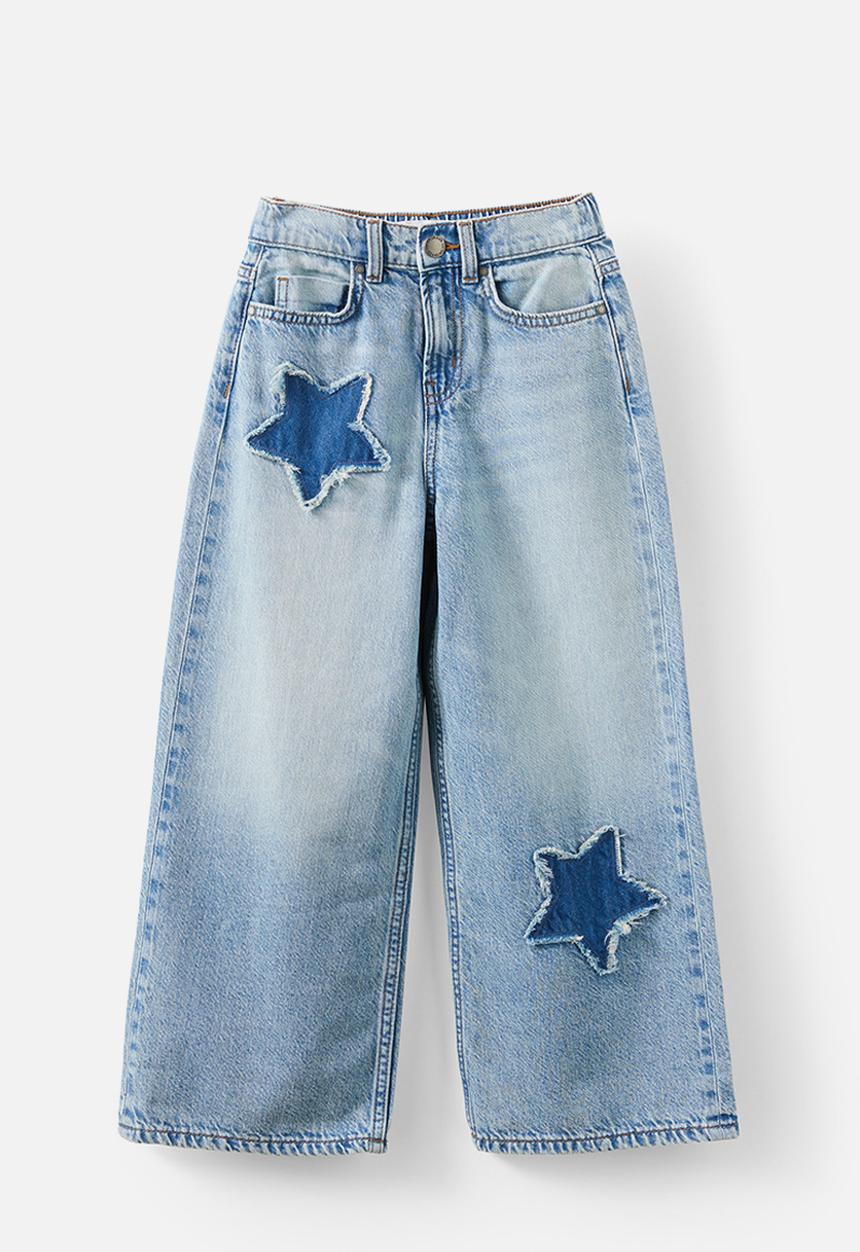 Cotton On - Embellished super wide denim jean - airlie light blue/star
