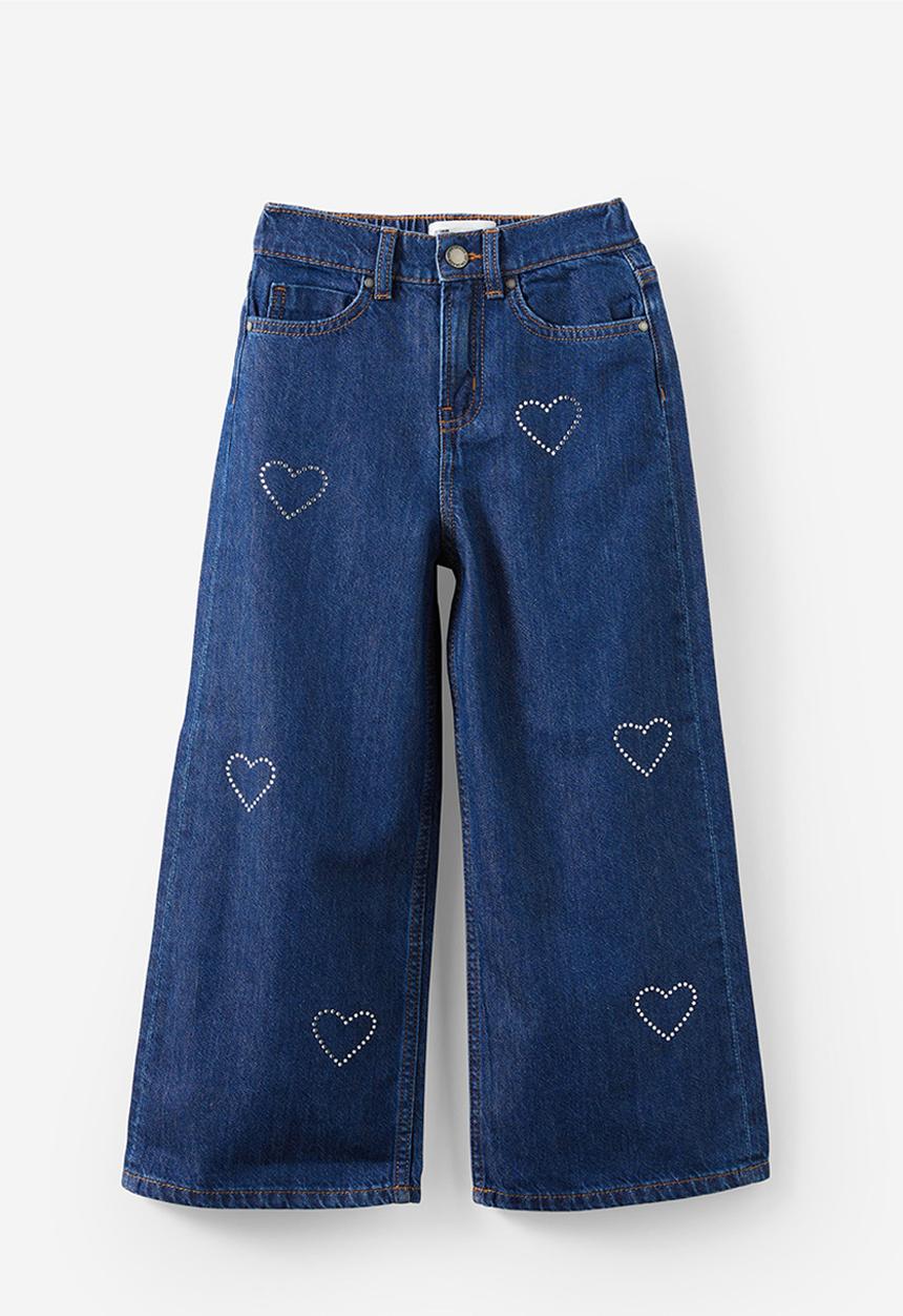 Cotton On - Embellished super wide denim jean - mermaid midnight blue/diamontes
