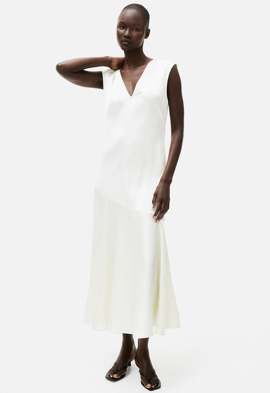 H&M - V-neck satin dress - white