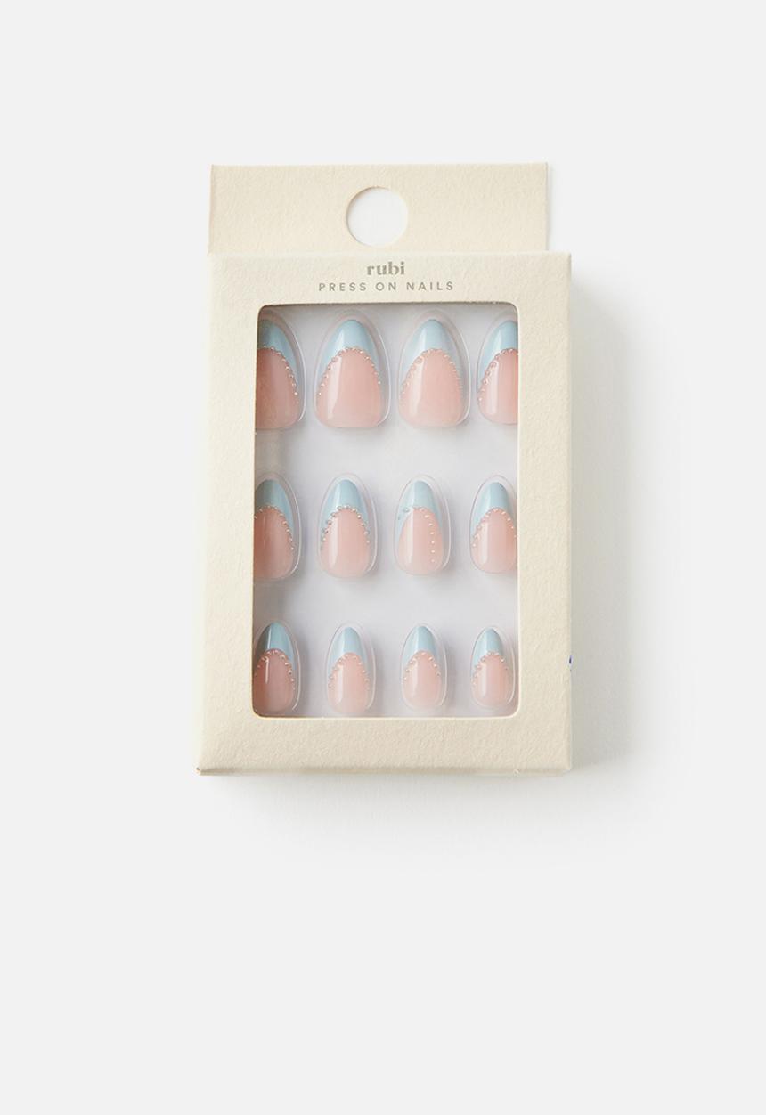 Rubi - Press On Nails - Blue Studded Frenchy
