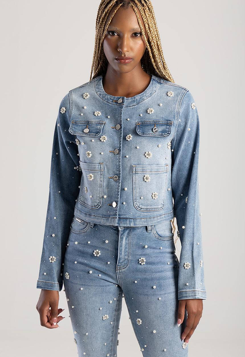 SISSY BOY - Leona Jacket With Front Pockets And Riveted Pearls - Light Vintage