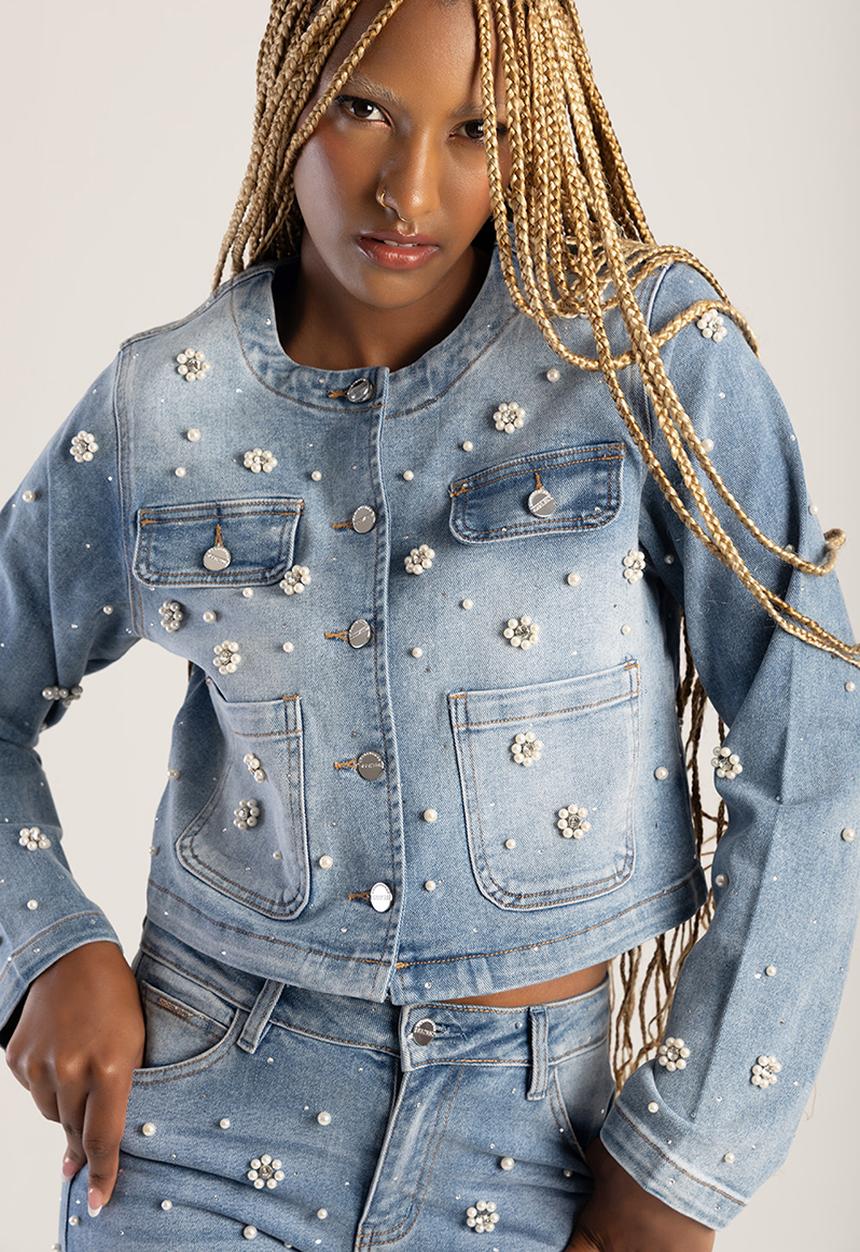 SISSY BOY - Leona Jacket With Front Pockets And Riveted Pearls - Light Vintage