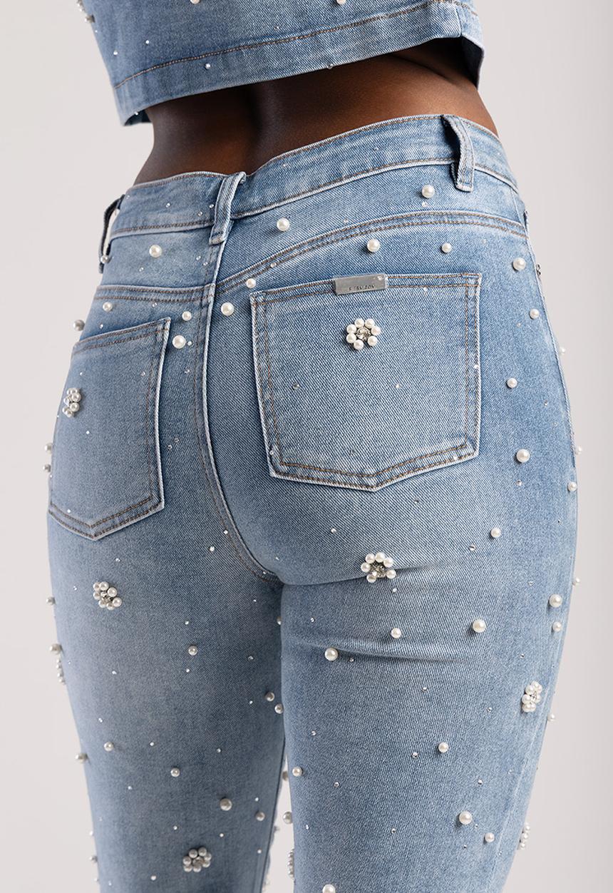 SISSY BOY - Leona Mid Waist Modern Stovepipe With Riveted Pearls And Diamantes - Light Vintage