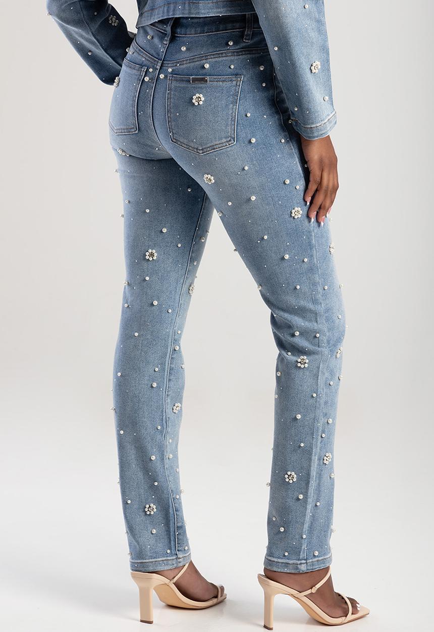 SISSY BOY - Leona Mid Waist Modern Stovepipe With Riveted Pearls And Diamantes - Light Vintage