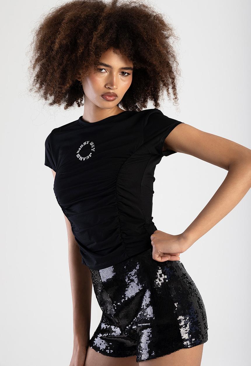 SISSY BOY - Midnight Glow Baby Tshirt With Ruching And Branded Transfer - Black