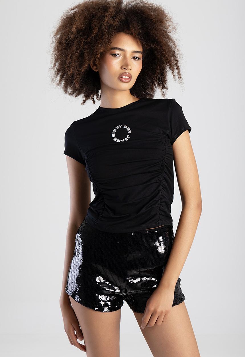 SISSY BOY - Midnight Glow Baby Tshirt With Ruching And Branded Transfer - Black