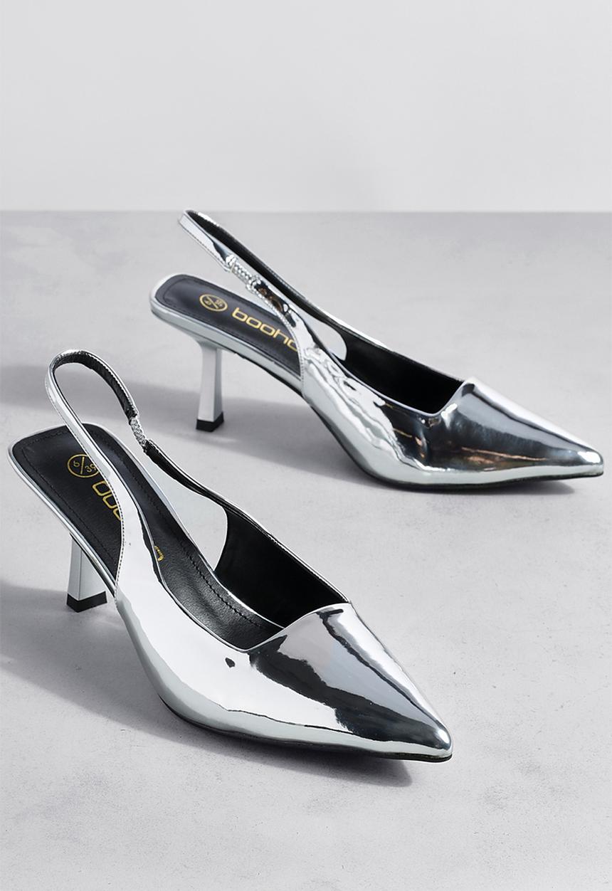 boohoo - Metallic low stiletto slingback court shoe - silver