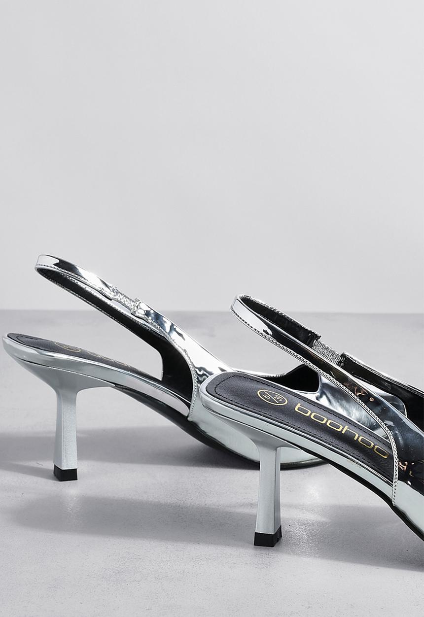 boohoo - Metallic low stiletto slingback court shoe - silver