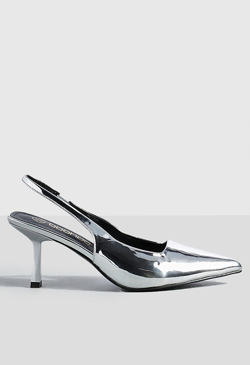 boohoo - Metallic low stiletto slingback court shoe - silver