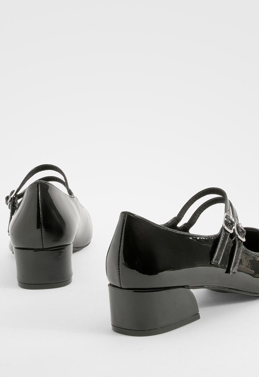 boohoo - Wide fit patent double strap mary jane ballets - black