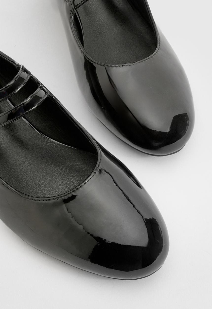 boohoo - Wide fit patent double strap mary jane ballets - black