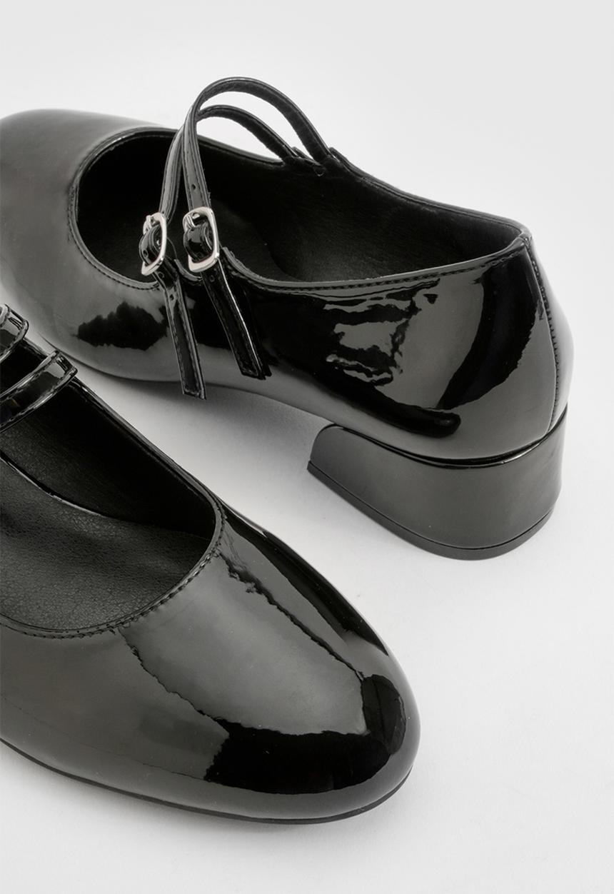 boohoo - Wide fit patent double strap mary jane ballets - black