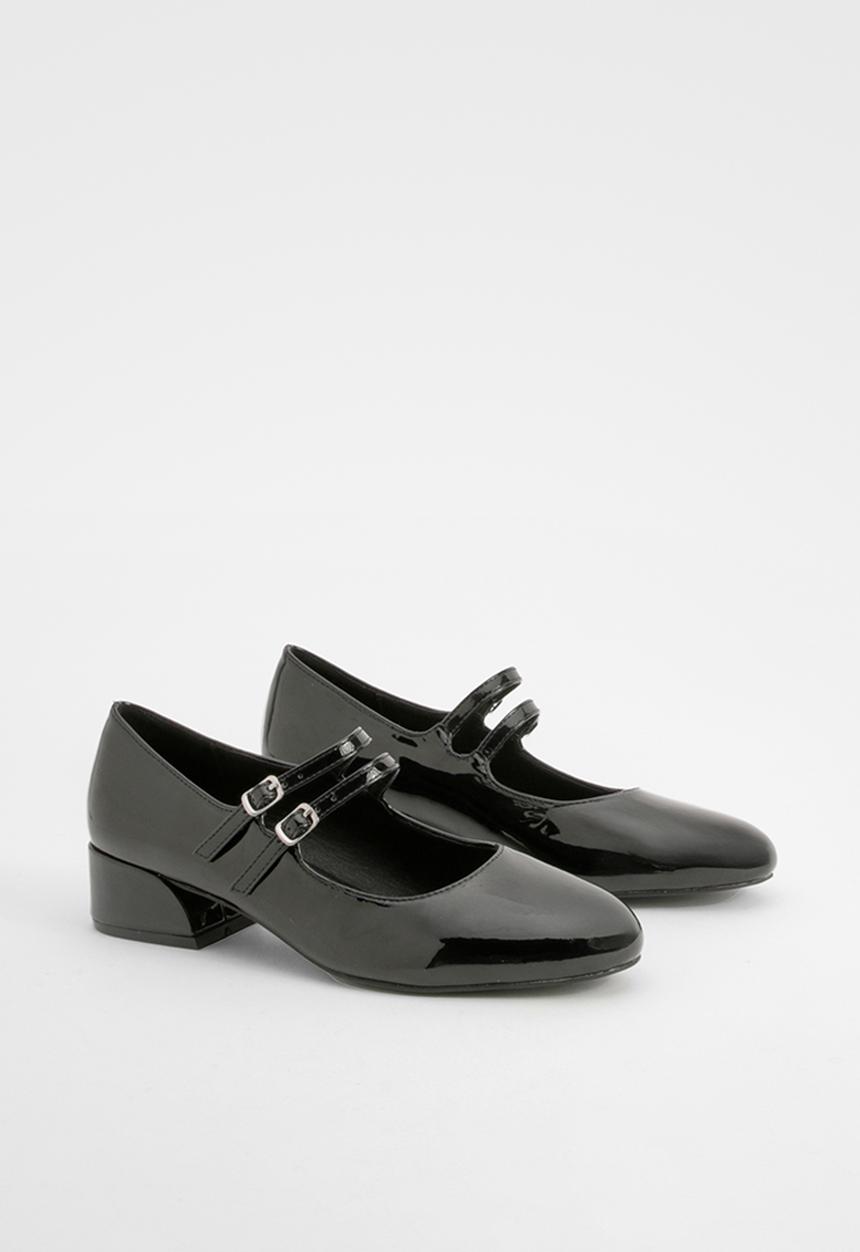 boohoo - Wide fit patent double strap mary jane ballets - black