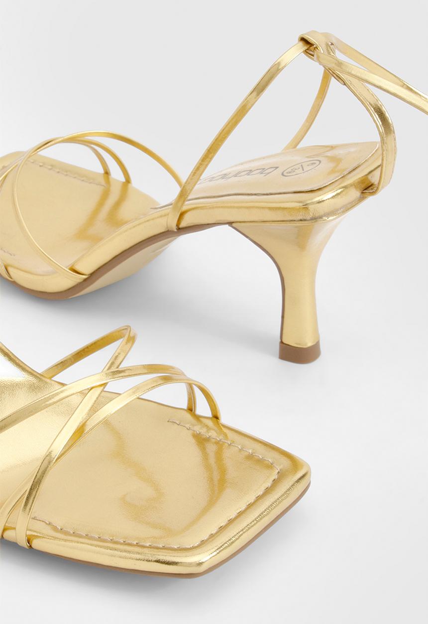 boohoo - Low skinny strap wrap up heels - gold
