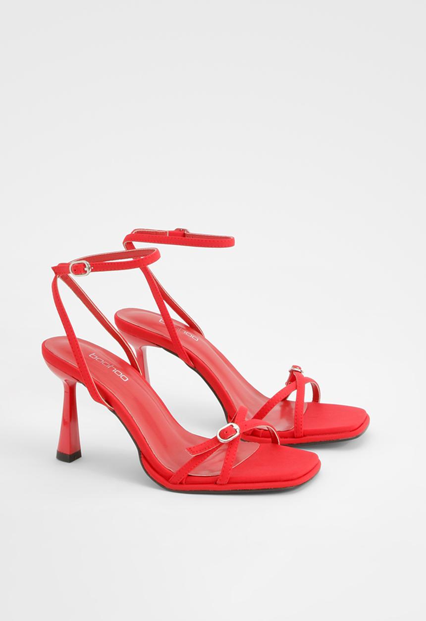 boohoo - Wide fit 2 part buckle detail heels - red