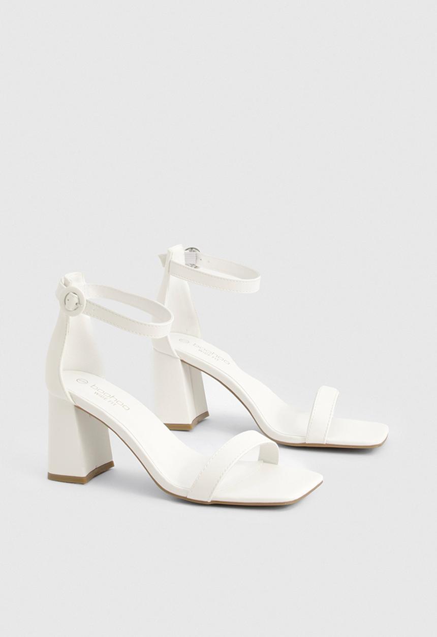 boohoo - Wide fit round buckle 2 part block heels - white