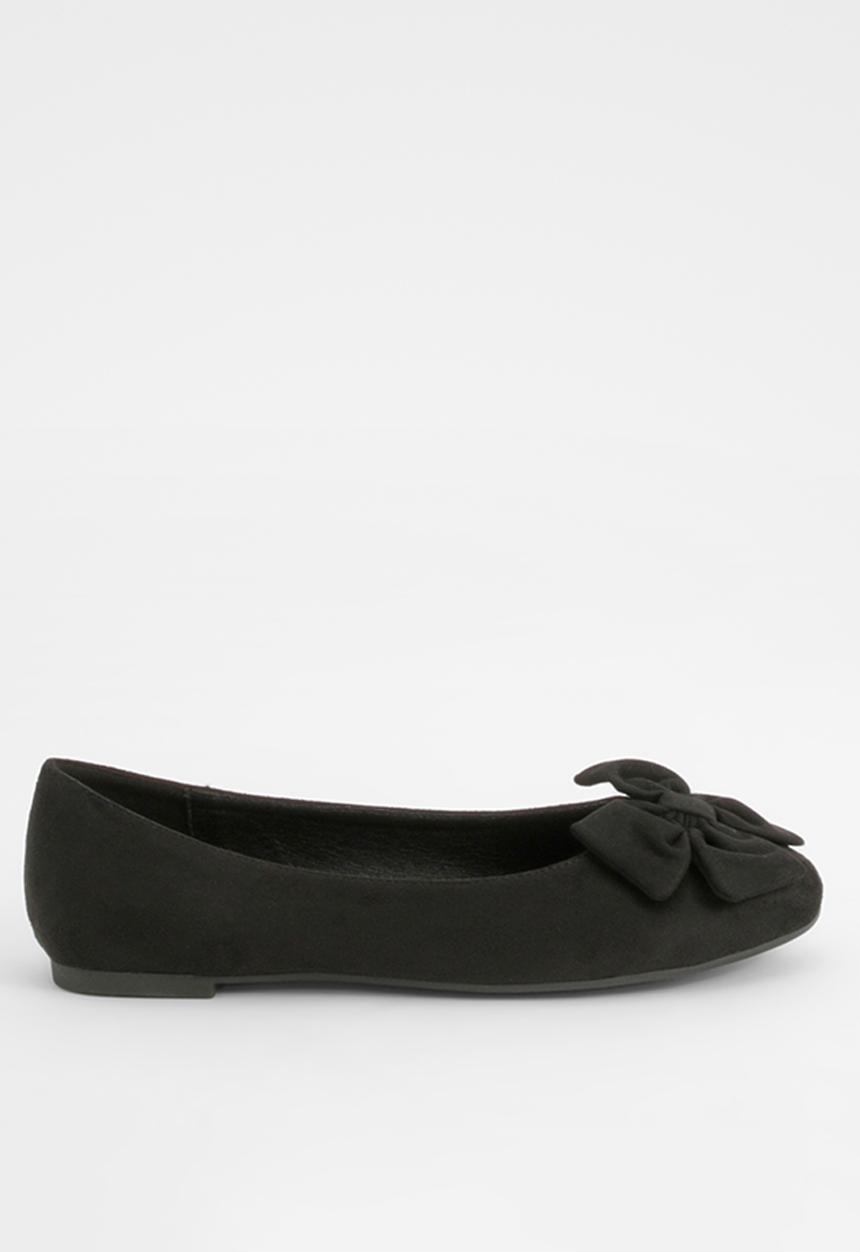 boohoo - Wide fit faux suede bow round toe ballerina - black