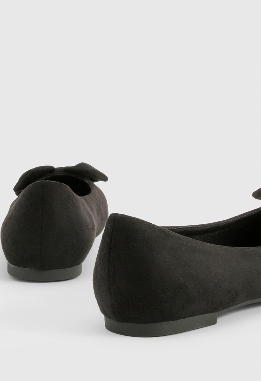 boohoo - Wide fit faux suede bow round toe ballerina - black