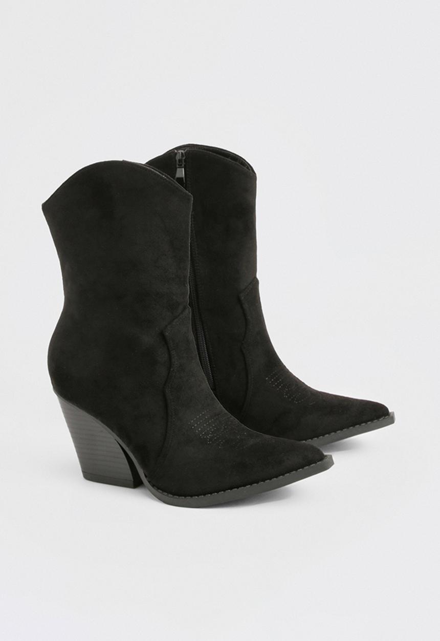 boohoo - Faux suede calf high western boots - black