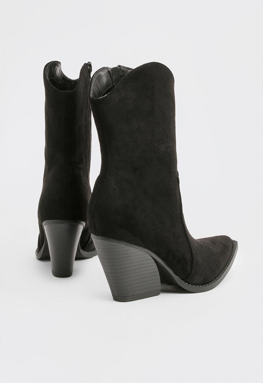 boohoo - Faux suede calf high western boots - black