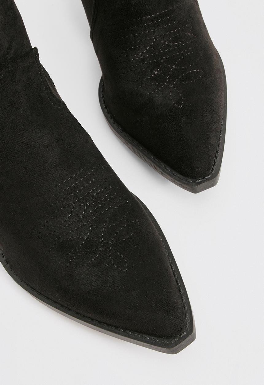 boohoo - Faux suede calf high western boots - black