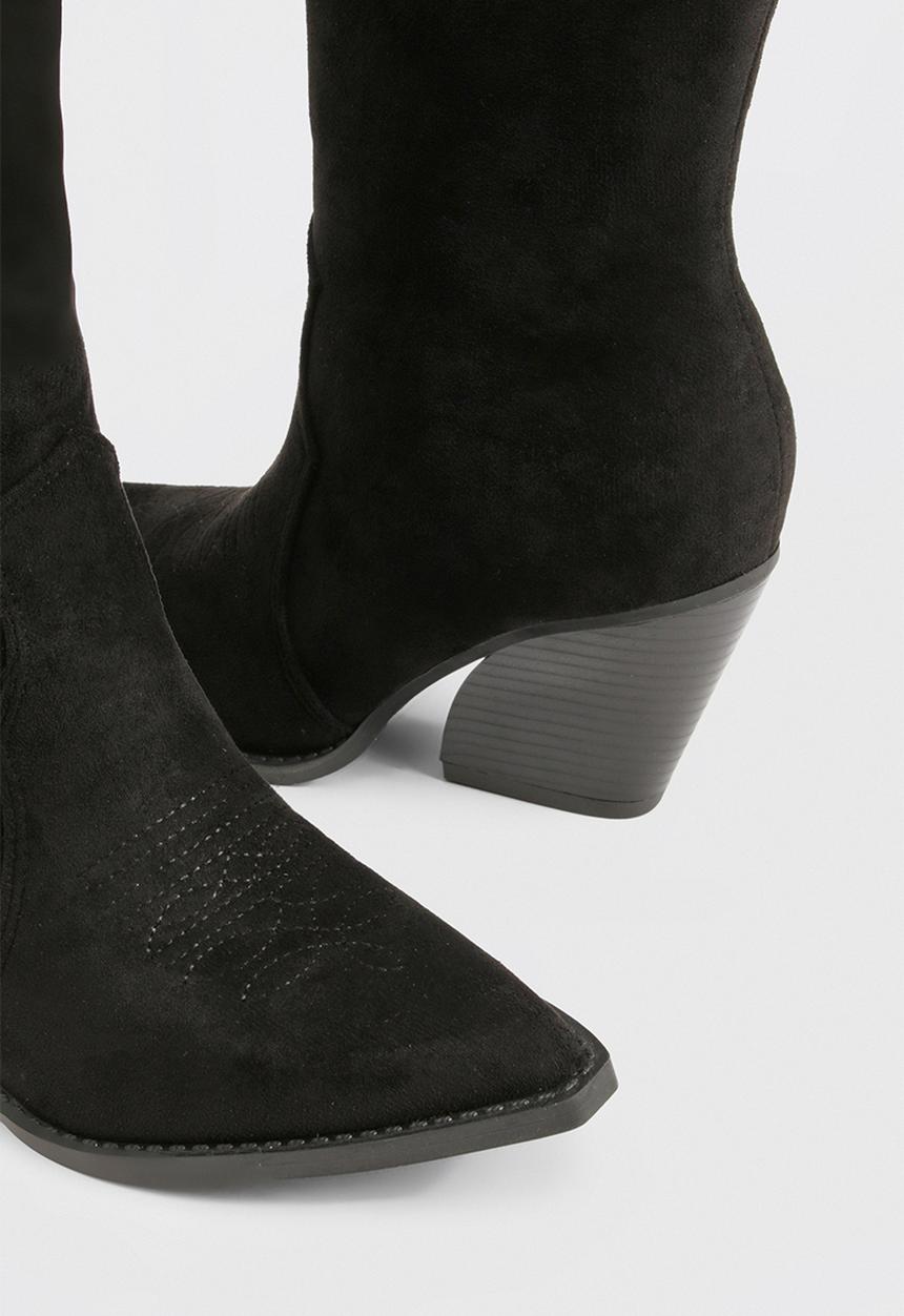 boohoo - Faux suede calf high western boots - black