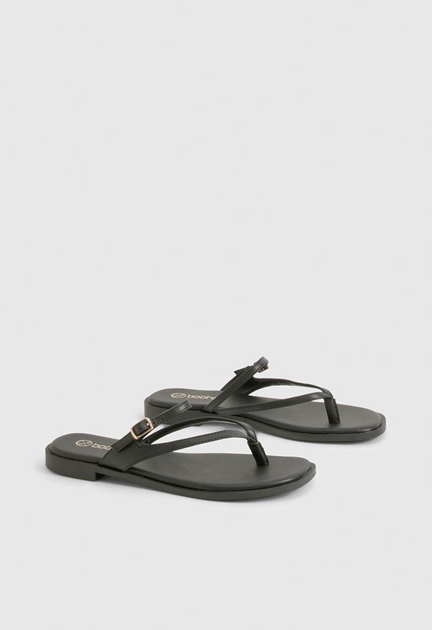 boohoo - Double strap toe post sandals - black