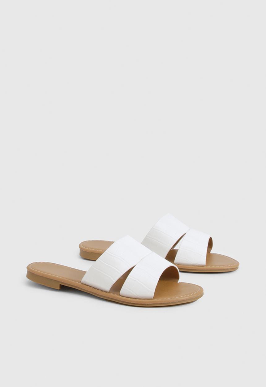boohoo - Croc peep toe sliders - white