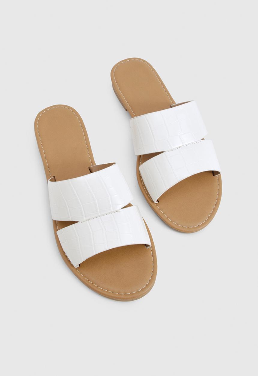 boohoo - Croc peep toe sliders - white