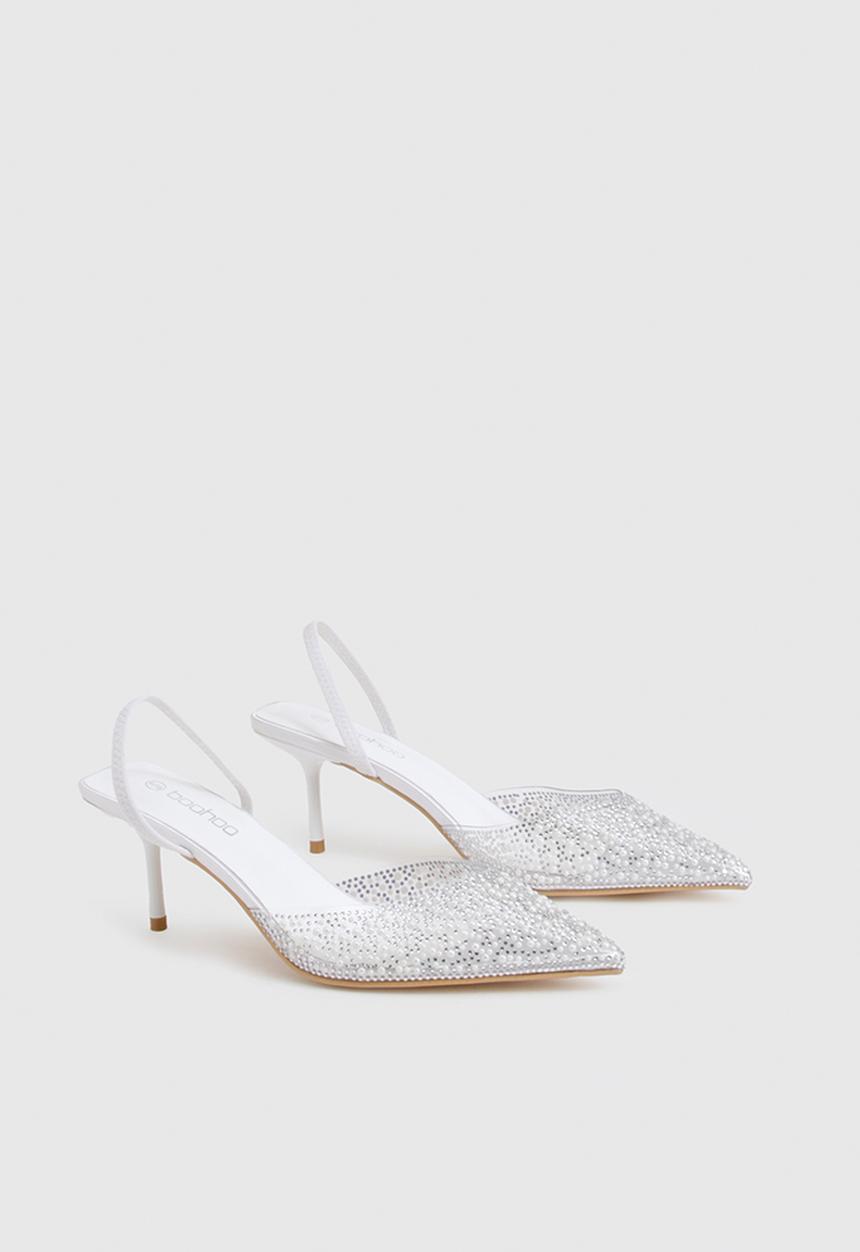 boohoo - Pearl embellished slingback court heels - white