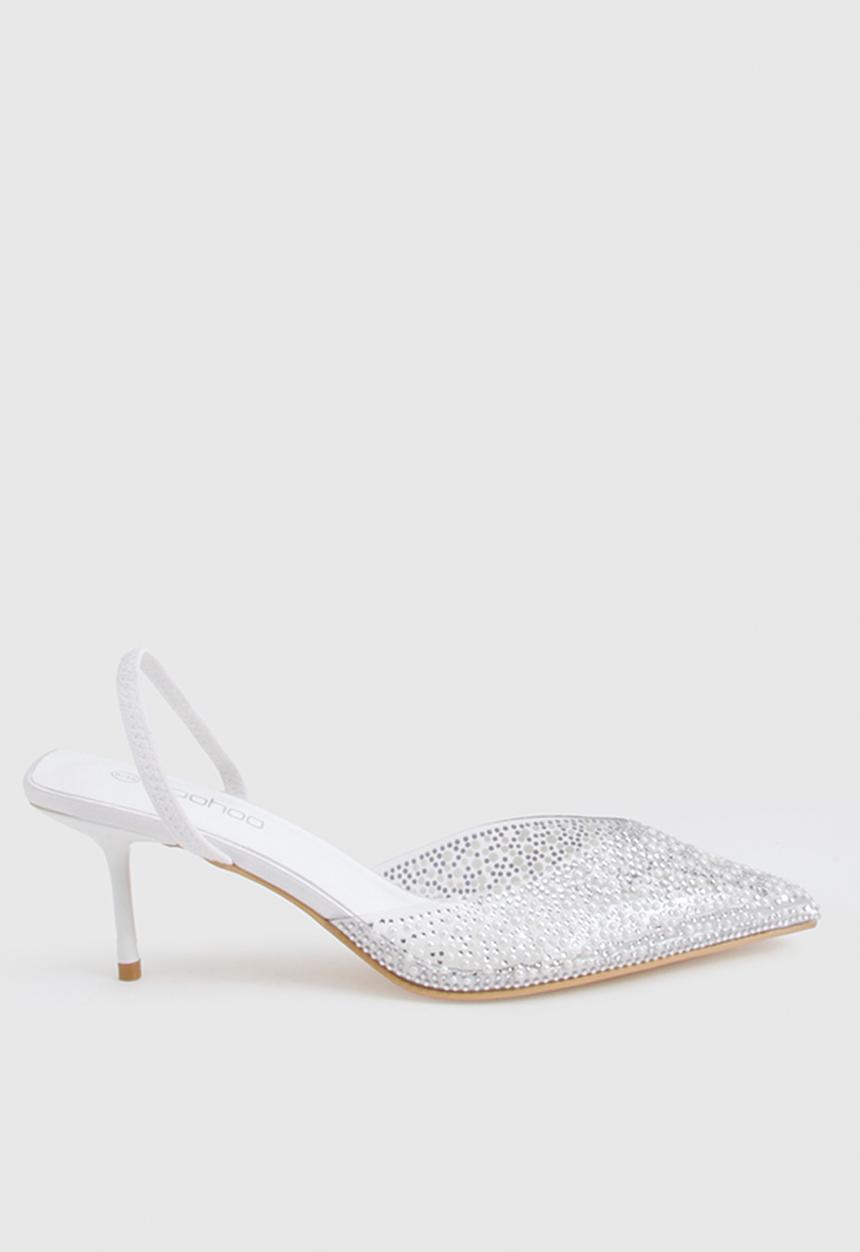 boohoo - Pearl embellished slingback court heels - white