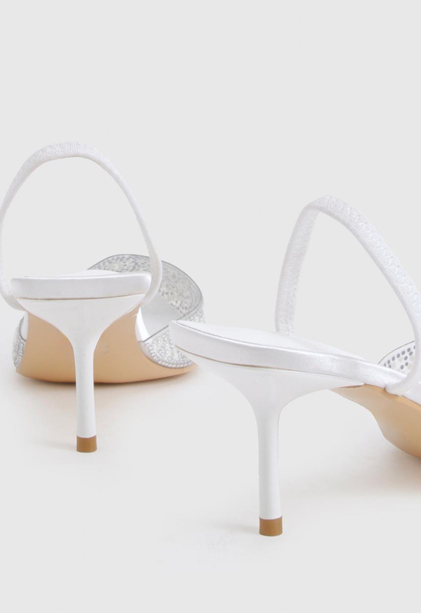 boohoo - Pearl embellished slingback court heels - white