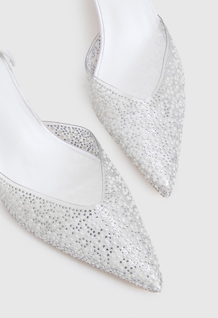 boohoo - Pearl embellished slingback court heels - white