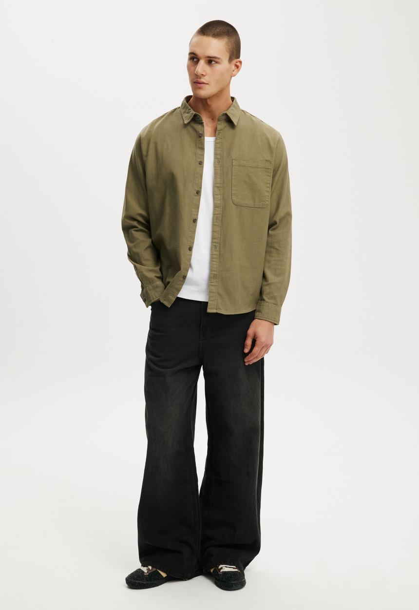 Cotton On - Lewis Long Sleeve Shirt - Washed Khaki