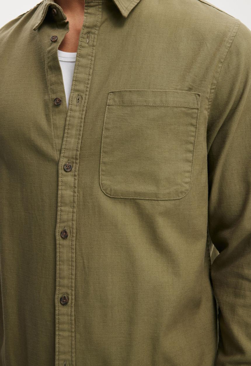Cotton On - Lewis Long Sleeve Shirt - Washed Khaki