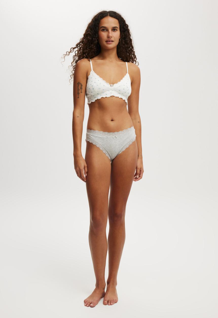 Cotton On - Organic Cotton Lace Bikini Brief - Grey Marle