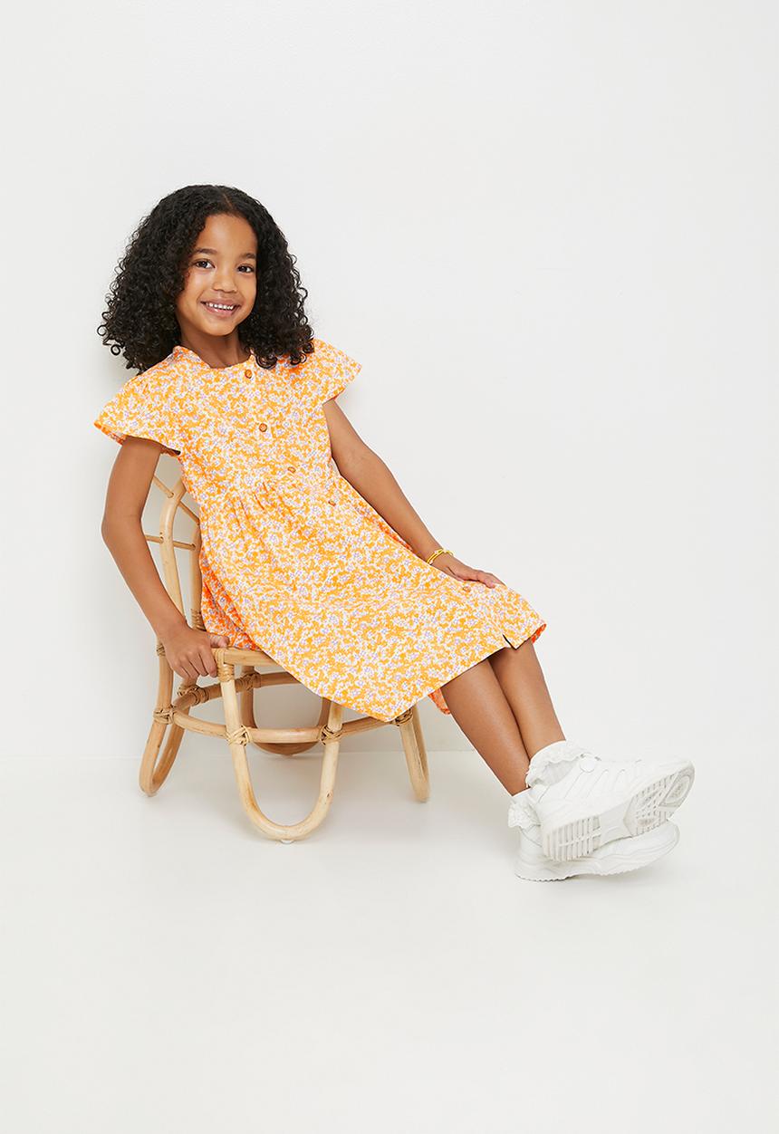 Pop Candy - Ditsy floral button down dress - light orange