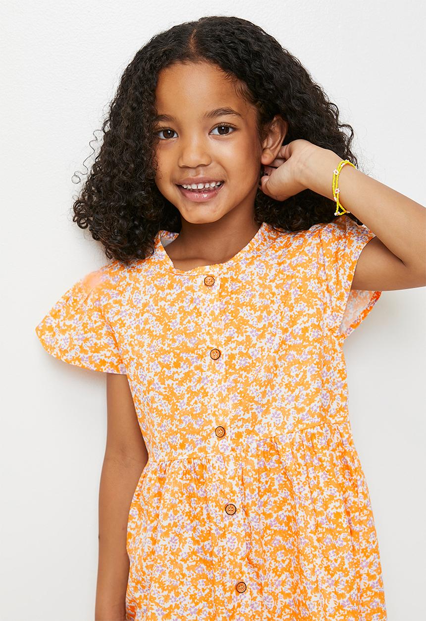 Pop Candy - Ditsy floral button down dress - light orange