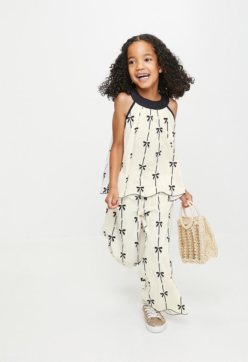 Pop Candy - Bows Print halter top & flared pants set - white/black bows