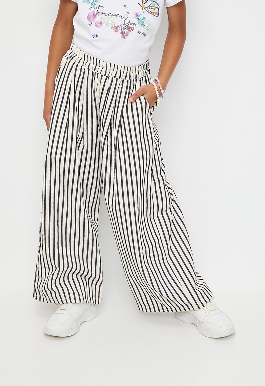 Pop Candy - Wide casual pants - white/black stripes