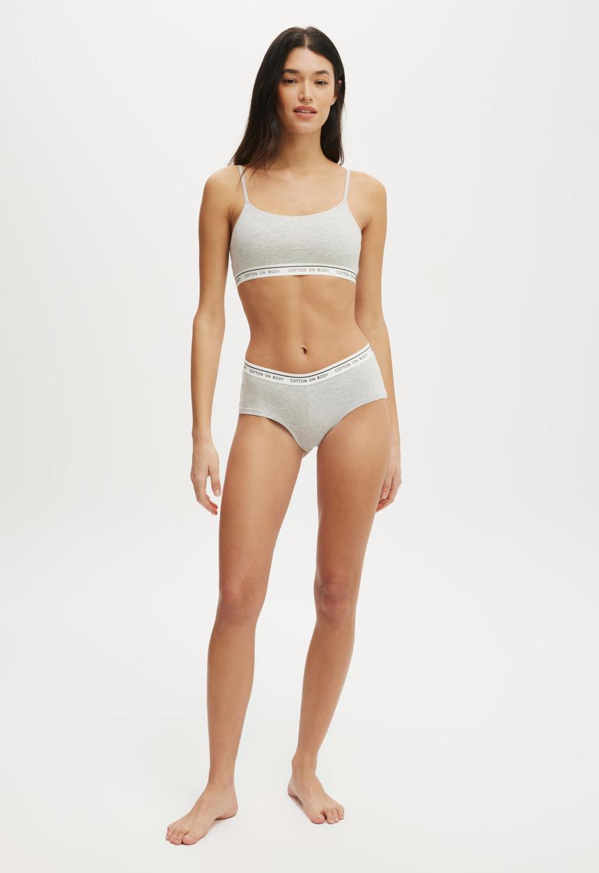 Cotton On - Branded Cotton Cheeky Boyshort - Grey Marle