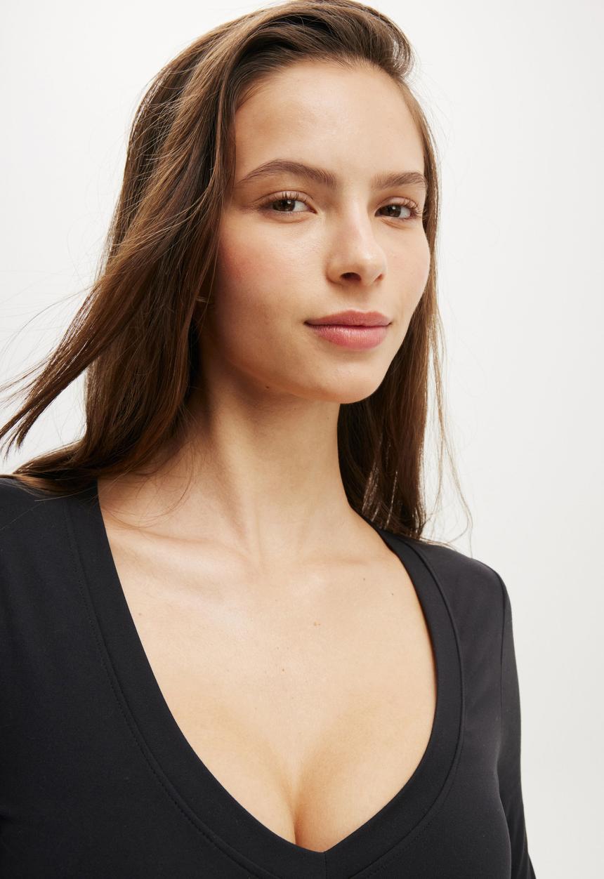 Cotton On - Ultra Soft Plunge Front Long Sleeve - Black